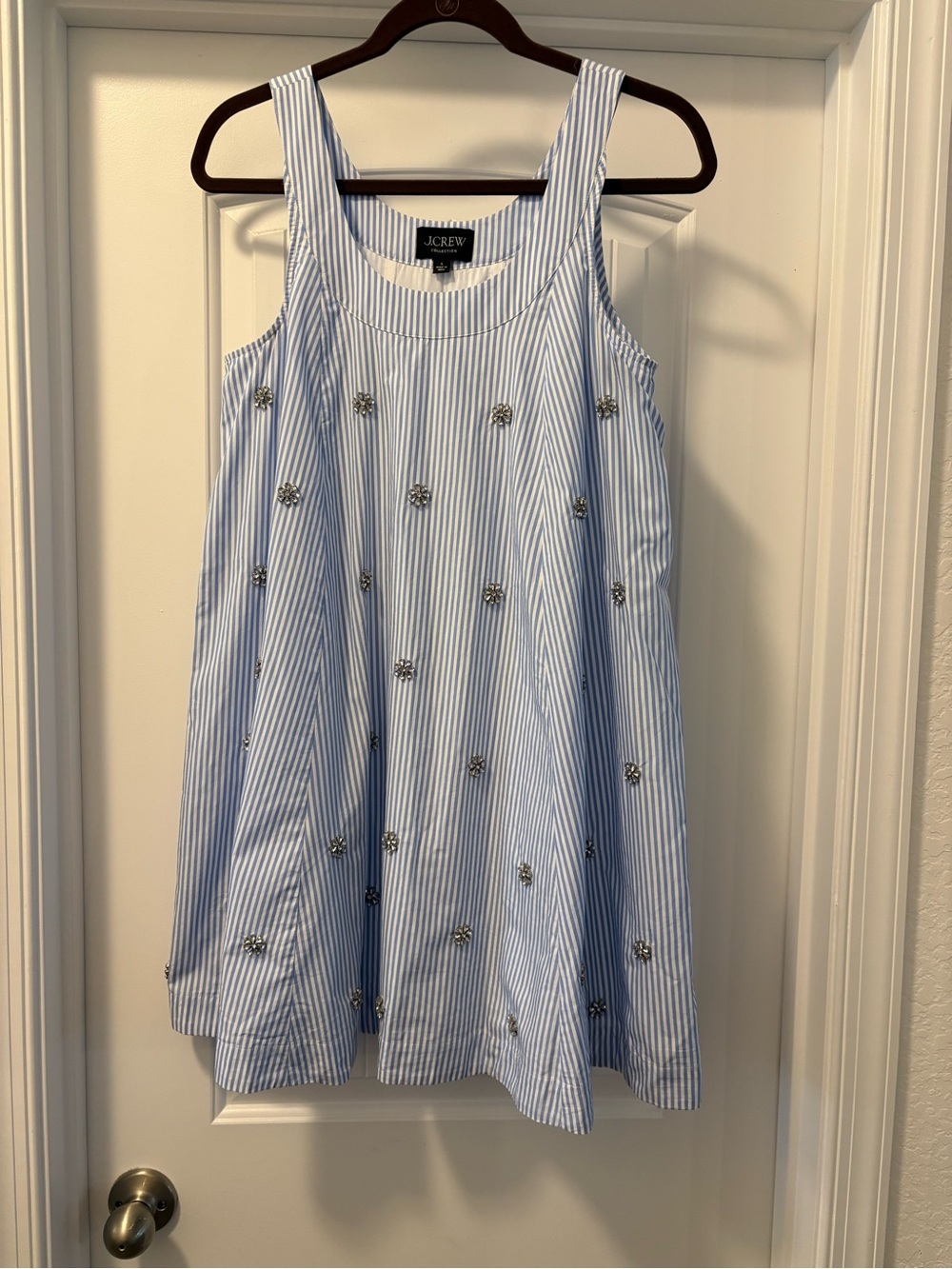 J. Crew Collection Embellished Light Blue Striped  Swing Dress Size Small - Picture 3 of 5